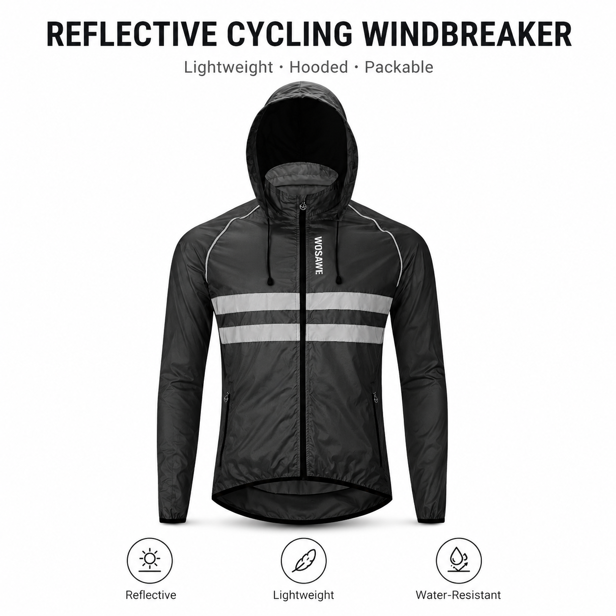 Cycling Commute Jacket - Men's Reflective Cycling Windbreaker Lightweight Hooded