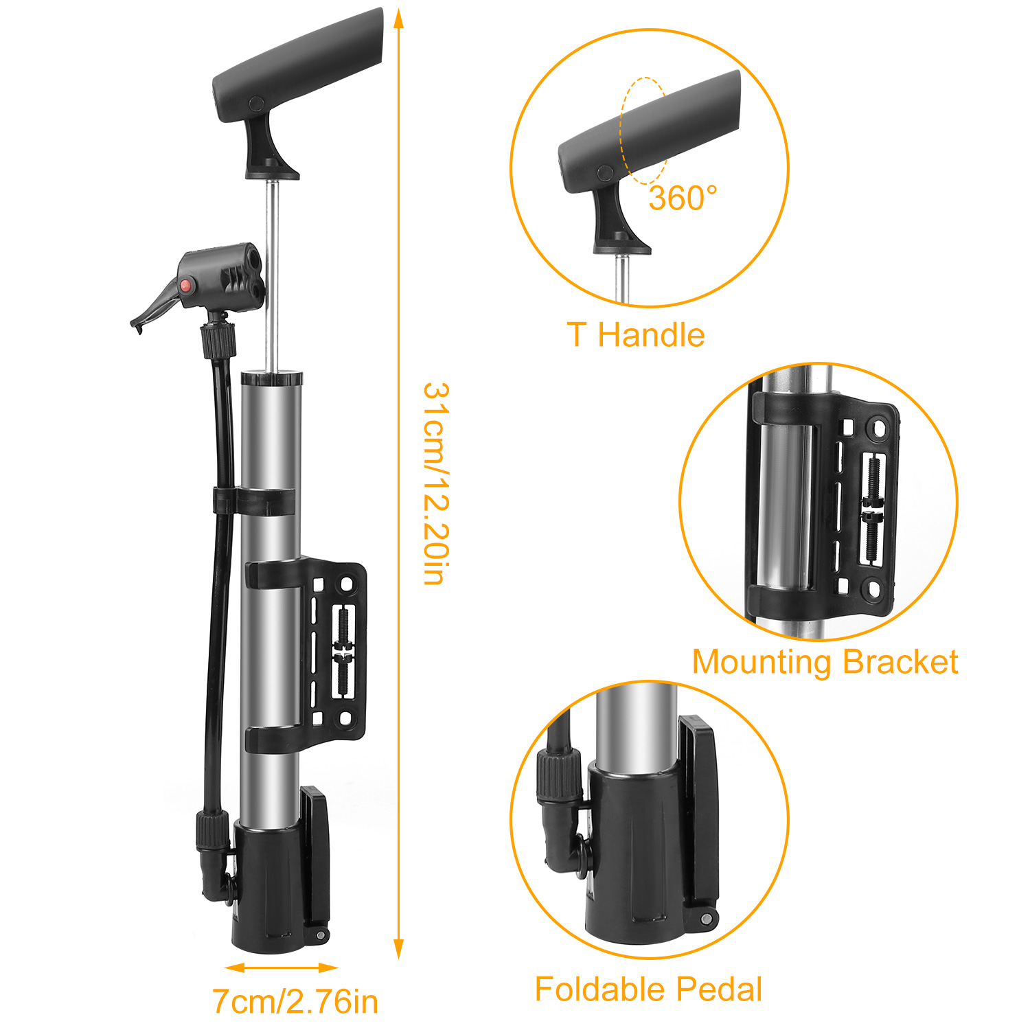 Mini Portable Bike Tire Pump,  - Bike Pump Frame Mount 评论和价格